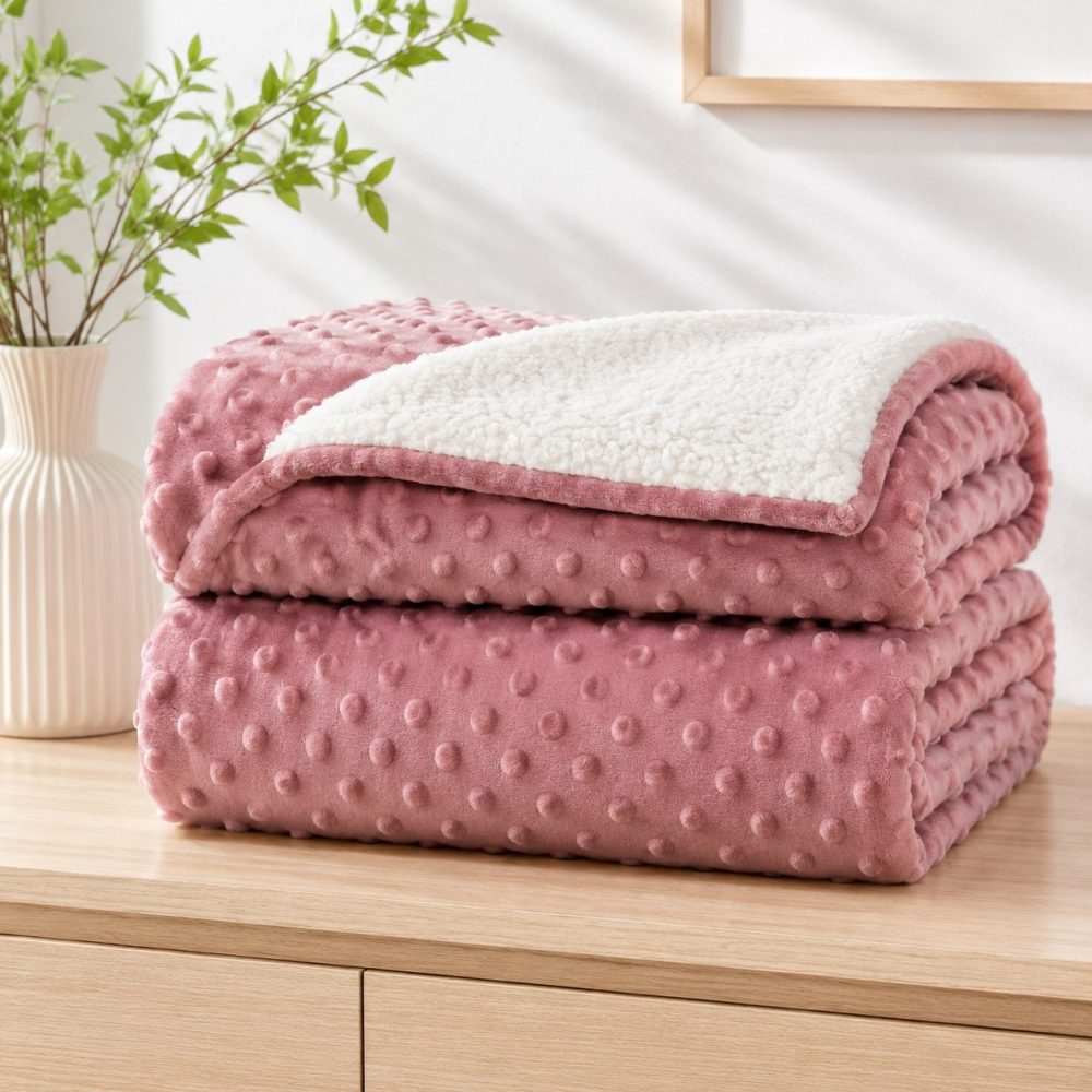 Cobertor Bebê Microfibra Plush com Sherpa Dots - Rose