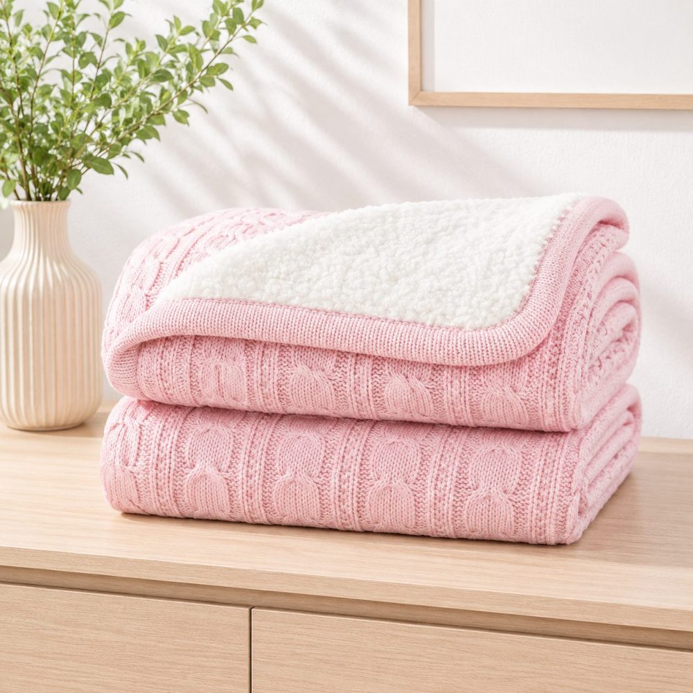 Cobertor Bebê Tricot com Sherpa Rosa