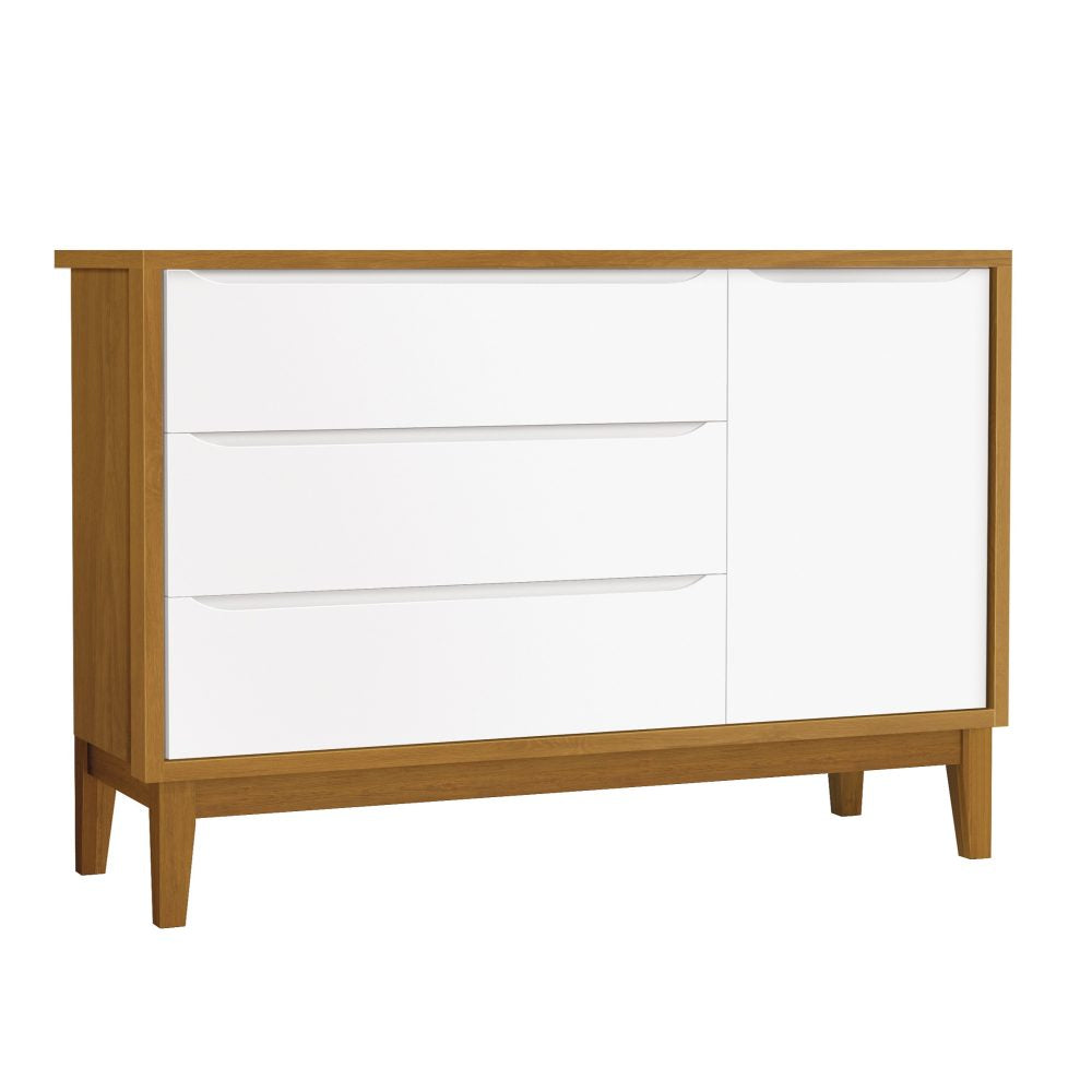 Quarto de Bebê Classic Reller | Guarda-Roupa 3 Portas, Cômoda e Berço - Branco Fosco com Savana