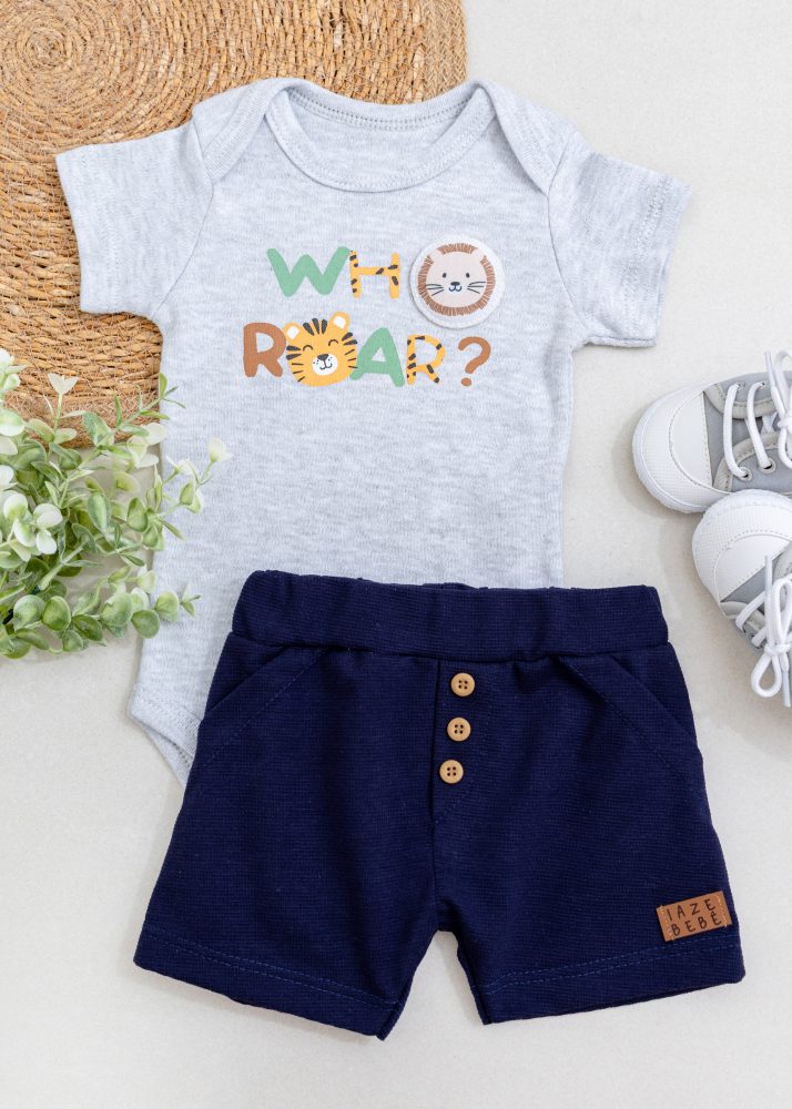 Conjunto Bebê Who Roar Com Body E Shorts Marinho Iase