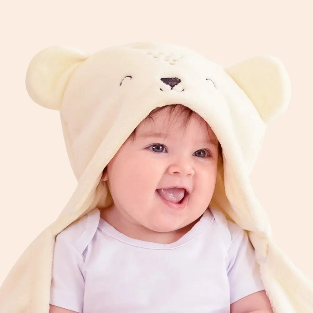 Manta Microfibra Com Capuz - Urso Neutro