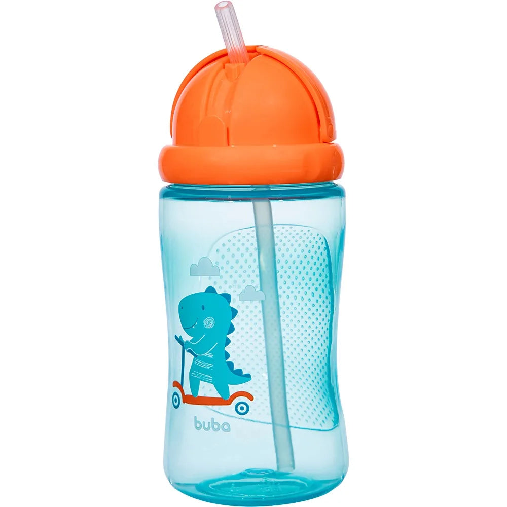 Garrafinha Infantil Buba Com Canudo 400ml - Dino Patinete Azul