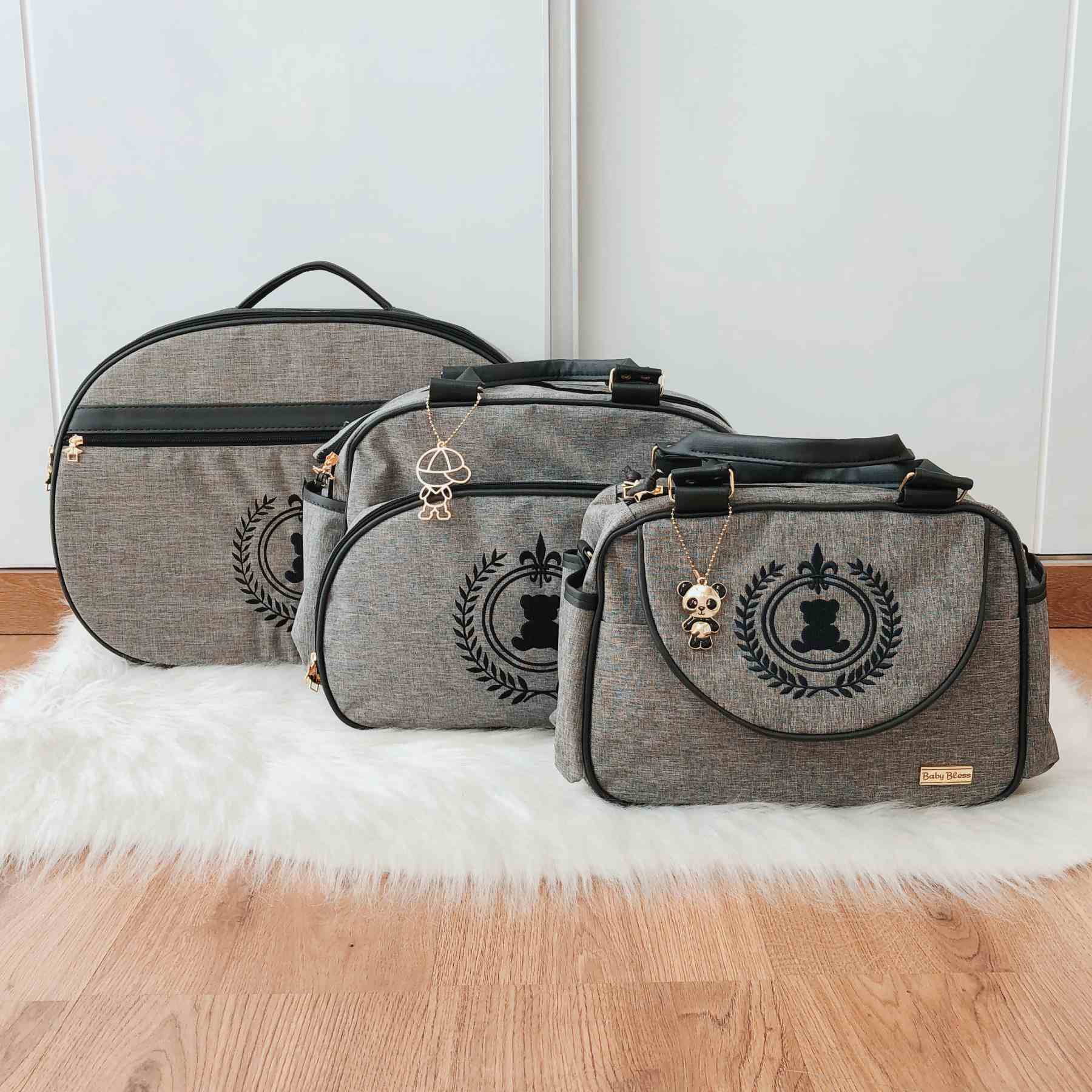 Kit Bolsa Luxo - 3 Peças Cinza Urso Cora