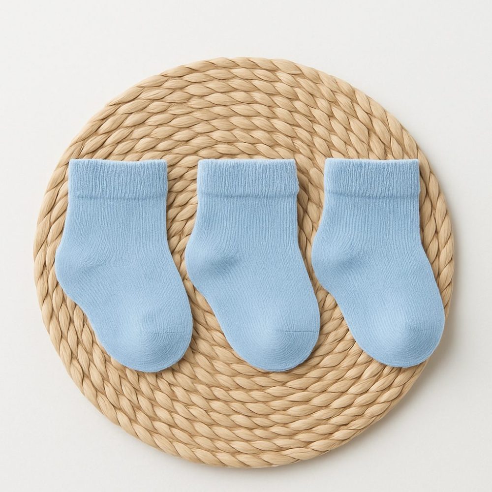Kit 3 Meias Azul Para Bebê Costura Fina