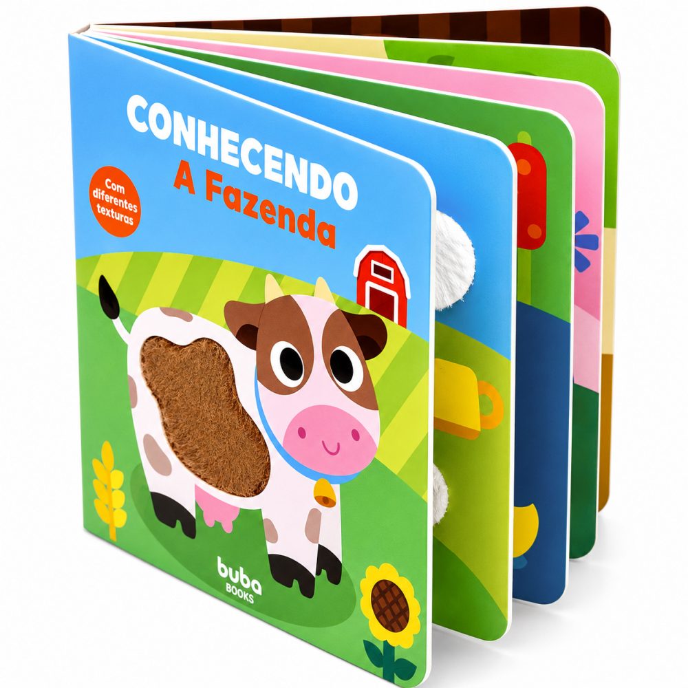 Livro Infantil Educativo Sensorial Buba Com Texturas - Conhecendo a Fazenda