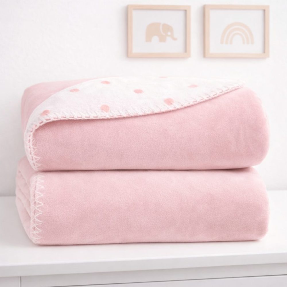 Manta Bebê Dupla Face Micropolar Poá Rosa