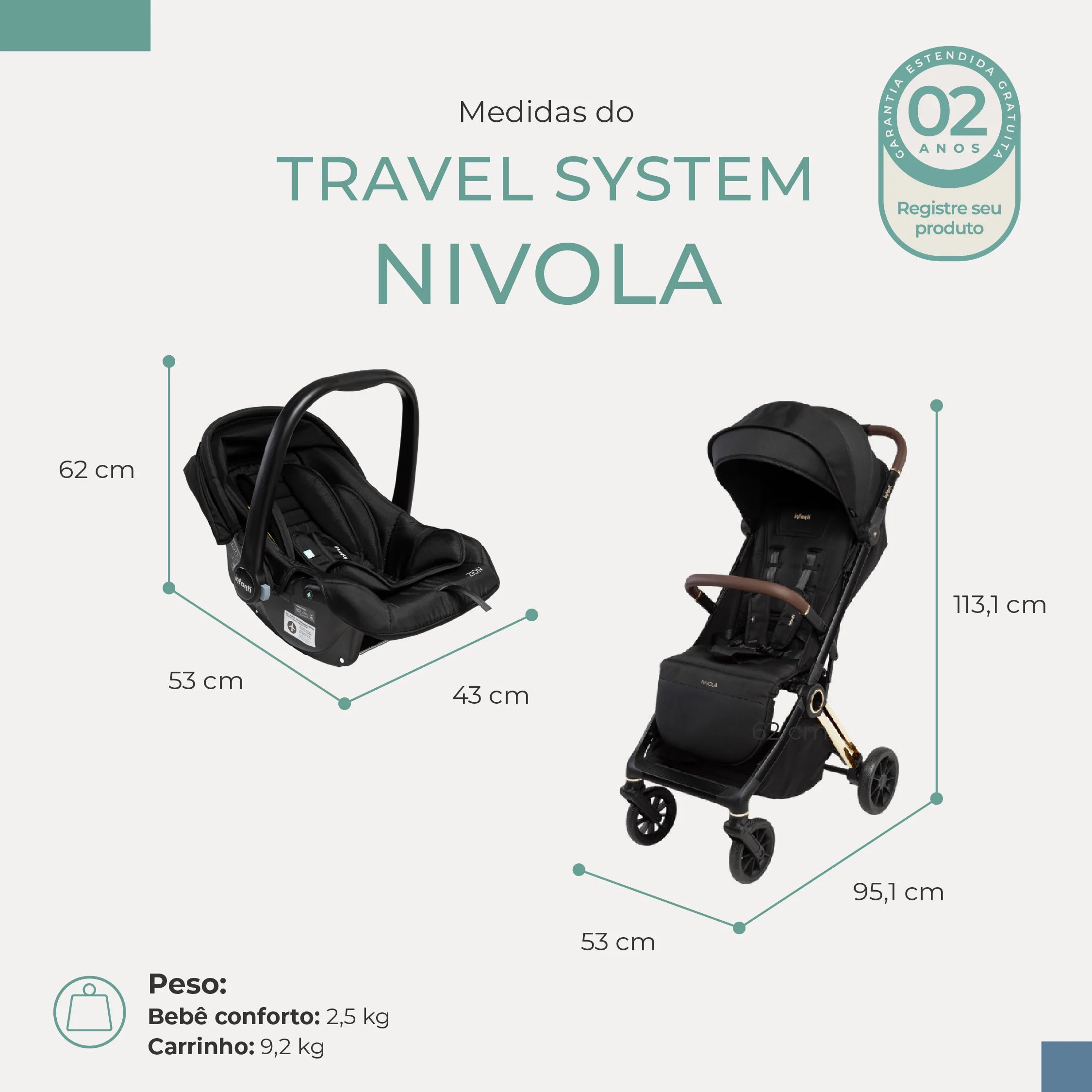 Carrinho Infanti Travel System Nivola Duo Preto Solar