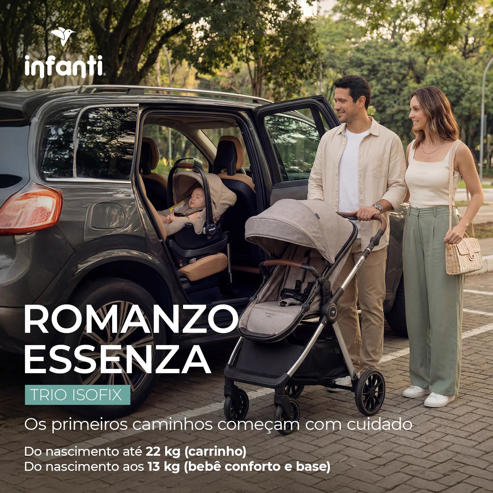 Carrinho Infanti Romanzo Essenza Trio Isofix - Bege Chrome